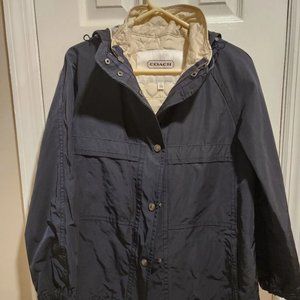 Coach Quilt Lined Navy Blue/Plaid Raincoat with Hood - Women's Size Small